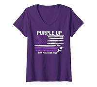Donna Purple Up For Military Kids Flag Military Child Month Maglietta con Collo a V