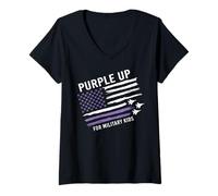 Donna Purple Up For Military Kids Flag Military Child Month Maglietta con Collo a V