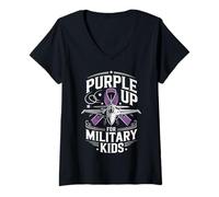 Donna Purple Up For Military Kids Military Child Air Fighter Jet Maglietta con Collo a V