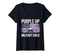 Donna Purple Up For Military Kids Month Jet Fighter Military Air Maglietta con Collo a V