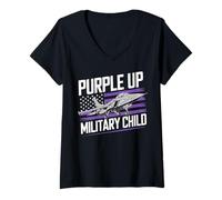 Donna Purple Up For Military Kids Month Military Fighter Air Jet Maglietta con Collo a V