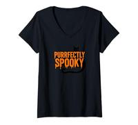 Donna Purrectly Spooky Halloween Amanti dei Gatti Maglietta con Collo a V