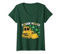 Donna Pushing My Luck 6 7 St Patrick Bulldozer Shamrock per Bambini Maglietta con Collo a V
