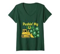 Donna Pushing My Luck St Paddy Day 67 Lucky Construction Bulldozer Maglietta con Collo a V
