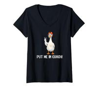Donna Put Me in Coach Dad Football Goose Duck Football Game Day Maglietta con Collo a V