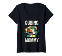 Donna Puzzle Cube Mom Speed Cubing Maglietta con Collo a V