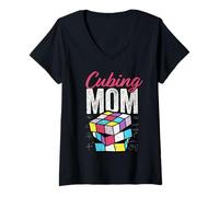 Donna Puzzle Cube Mom Speed Cubing Maglietta con Collo a V