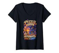 Donna Puzzle O´Clock Puzzler Puzzle Shirt Maglietta con Collo a V