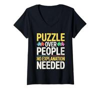 Donna Puzzle sulle Persone Nessuna spiegazione necessaria Maglietta con Collo a V