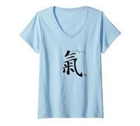 Donna Qi Energy (Chi o Ki) Calligrafia Cinese Character Design Maglietta con Collo a V
