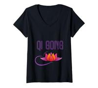 Donna Qi Gong Loto Maglietta con Collo a V