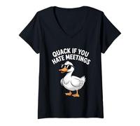 Donna Quack se odi le riunioni in gomma Ducky divertente Maglietta con Collo a V