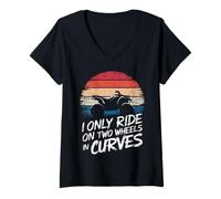 Donna Quadbike Guido Solo Su Due Ruote In Curve Maglietta con Collo a V