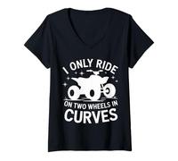 Donna Quadbike Guido Solo Su Due Ruote In Curve Maglietta con Collo a V