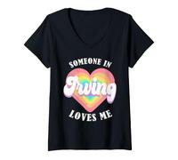 Donna Qualcuno a Irving Loves Me City Heart Maglietta con Collo a V