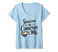 Donna Qualcuno alle Comore Mi Chiama Comore Flag Heart Long Maglietta con Collo a V
