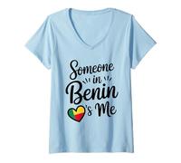 Donna Qualcuno in Benin Mi AMA Amore A Distanza Maglietta con Collo a V