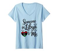 Donna Qualcuno in Libia Mi AMA Cuore con La Bandiera Libica Maglietta con Collo a V