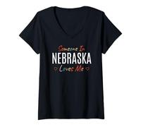 Donna Qualcuno in Nebraska ama me America USA Vintage Maglietta con Collo a V