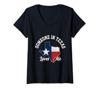 Donna Qualcuno in Texas Mi AMA, Bandiera dello Stato, Mappa Pride Maglietta con Collo a V