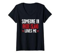 Donna Qualcuno nel Rhode Island Mi AMA Heart State Vintage Maglietta con Collo a V