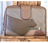 Donna Qualità Super Soft Patchwork Borsa di Cuoio Reale Carta Credito Doppio Zip