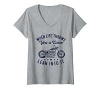 Donna Quando la Vita Ti Getta Una Curva magra Motociclista Moto Maglietta con Collo a V