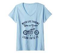 Donna Quando la Vita Ti Getta Una Curva magra Motociclista Moto Maglietta con Collo a V