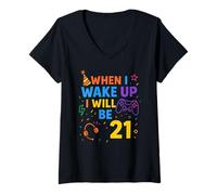Donna Quando Mi Sveglio avrò 21 Anni Twenty One Boy Birthday Gamer Maglietta con Collo a V