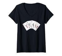 Donna Quattro assi giocando a carte da gioco poker bridge spades Maglietta con Collo a V