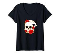 Donna Quattro Assi Skull Roses Poker Gioco D'Azzardo Card Art Maglietta con Collo a V