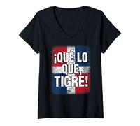 Donna Que Lo Que Tigre Repubblica Dominicana Design Maglietta con Collo a V