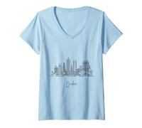 Donna Quebec, orizzonte, città, francese, viaggiare, souvenir, nero, paesaggio urbano Maglietta con Collo a V