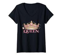Donna Queen Crown Pink Up da Donna con Nastro Rosa per al Seno Maglietta con Collo a V