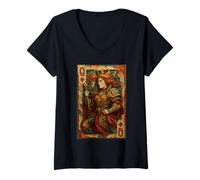 Donna Queen of Diamonds Playing Card Paper Cut Lucky Poker Maglietta con Collo a V
