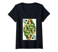 Donna Queen of Hearts Classic Card Game Irish Saint Patrick's Day Maglietta con Collo a V