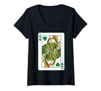 Donna Queen of Hearts Classic Card Game Irish Saint Patrick's Day Maglietta con Collo a V