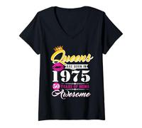 Donna Queens Are Born In 1975 Fantastico 50° Compleanno Maglietta con Collo a V