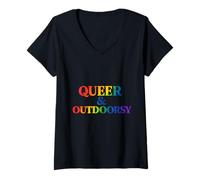 Donna Queer Outdoorsy Arcobaleno Escursioni Campeggio Maglietta con Collo a V
