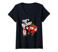 Donna Quello E Il Mio Sangue Pomodoro Ketchup Divertente Maglietta con Collo a V