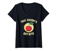 Donna Questa ciliegia ha morso la ciliegia flirty della frutta di modo feroce Maglietta con Collo a V