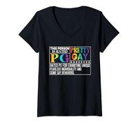 Donna Questa Persona è classificata PG Pretty Gay Divertente Scherzo LGBT Maglietta con Collo a V