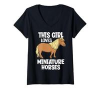 Donna Questa Ragazza AMA i Cavalli in Miniatura Maglietta con Collo a V