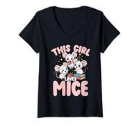 Donna Questa Ragazza AMA i Topi Carino Mouse Grafico per Le Donne Maglietta con Collo a V