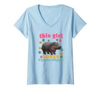 Donna Questa Ragazza AMA Ippopotamo pigmeo Ippopotamo Divertente Carino Maglietta con Collo a V