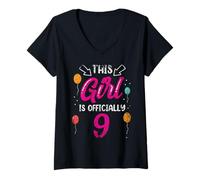 Donna Questa Ragazza è Ufficialmente 9 Anni Compleanno Ragazze Nove Maglietta con Collo a V