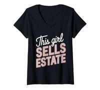 Donna Questa Ragazza vende Agente immobiliare affitto Agente immobiliare Venditore Maglietta con Collo a V