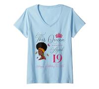 Donna Questa Regina è Nata Il 19 aprile Capelli Naturali Ragazza Afro Maglietta con Collo a V