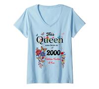 Donna Questa Regina è Nata nel 2000 Compleanno delle Donne delle Ragazze Maglietta con Collo a V