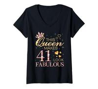 Donna Questa Regina Fa 41 Look Favoloso 41° Compleanno Regina B-Day Maglietta con Collo a V